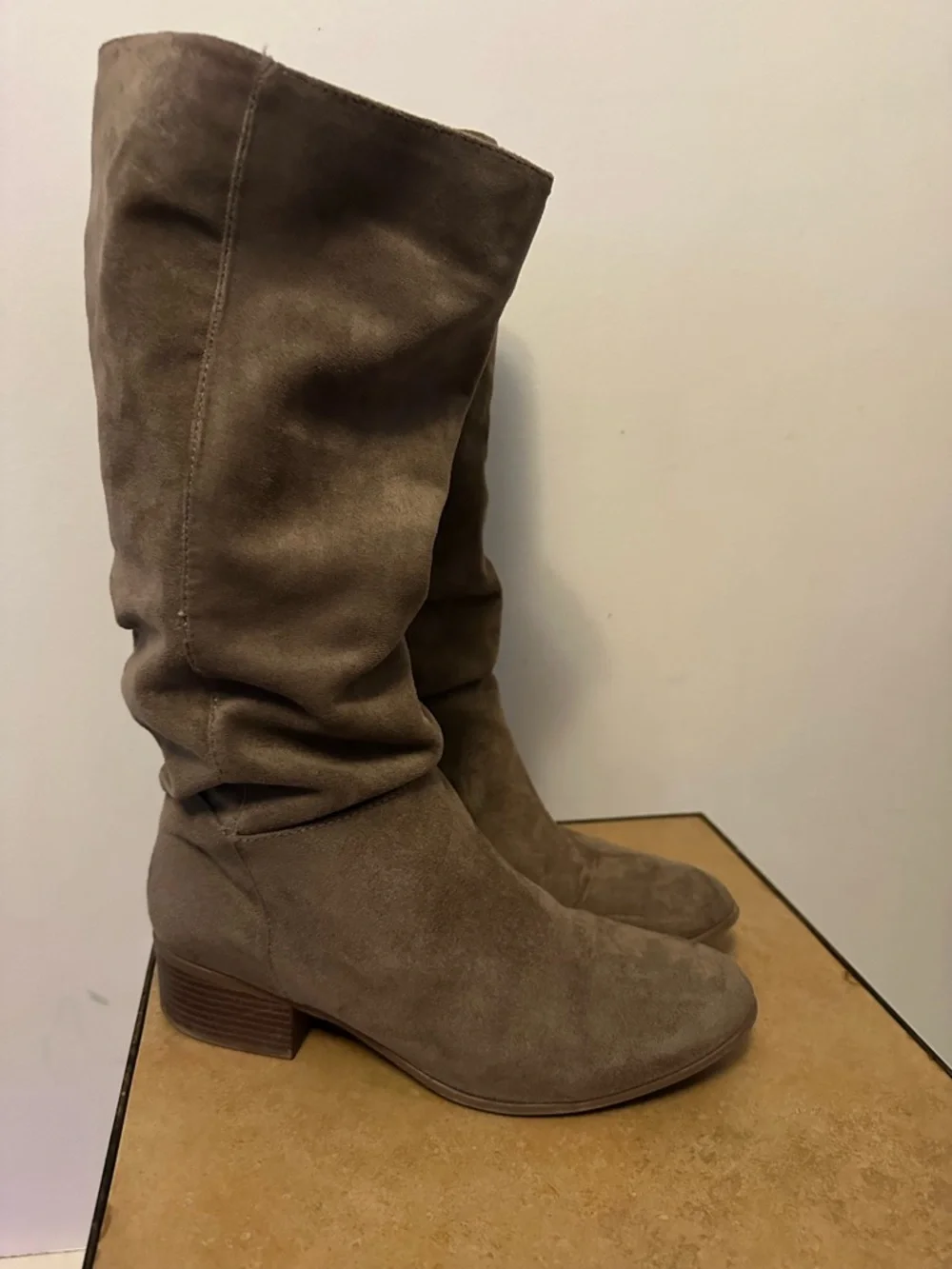 Taupe Suede Knee-High Women's Boots - Picture 7 of 7